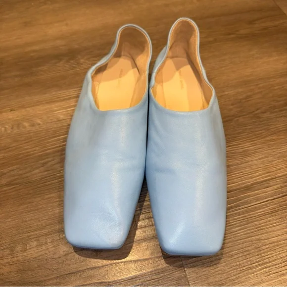 Mansur Gavriel Moroccan Babouche Blue Square Toe Leather Flats - Picture 5 of 10